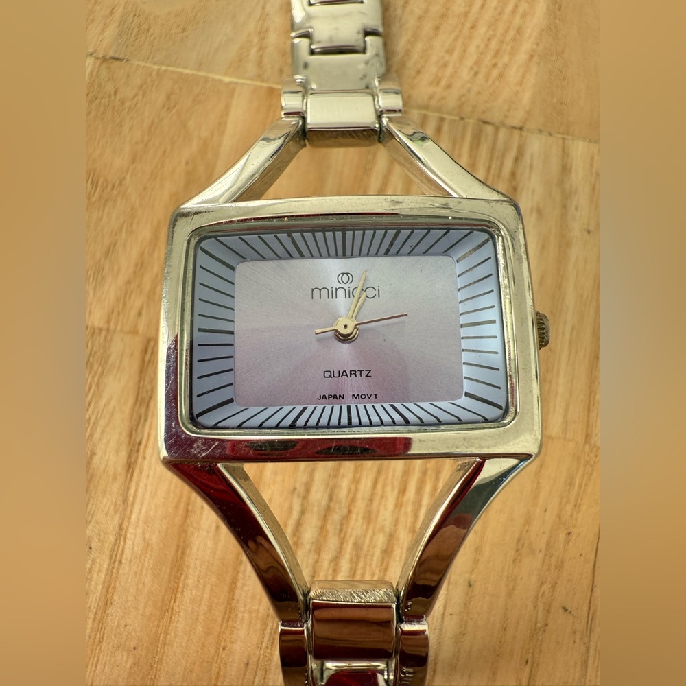 Minicci ladies blue rectangular silver tone watch NEW BATTERY